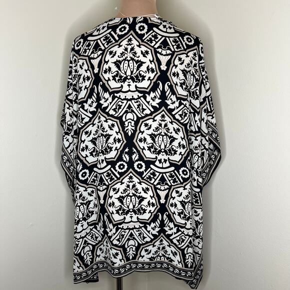 Max Studio Kimono Large Womens Batik Open Front Maximalist Boho Cream Black New - Picture 3 of 9